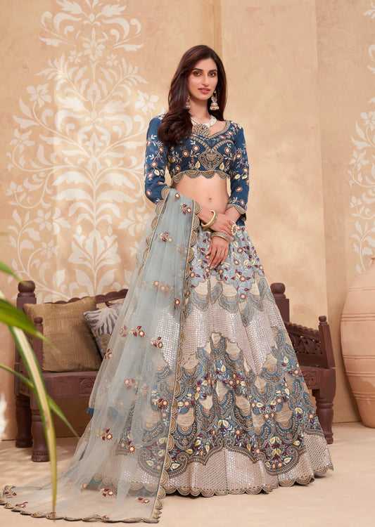 Mirror work blue lehenga