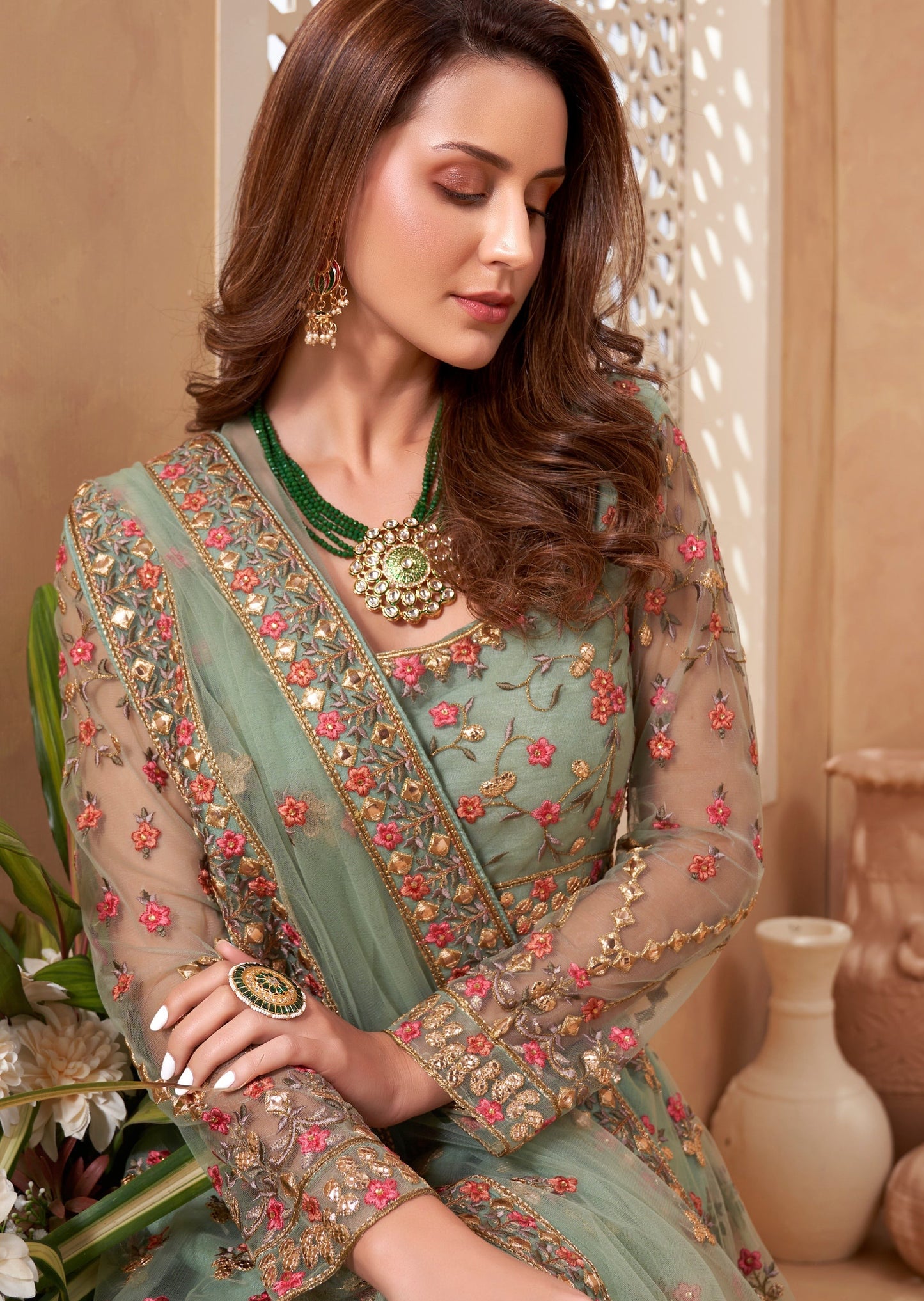 Designer Bridal Lehenga Choli (Mint Green)