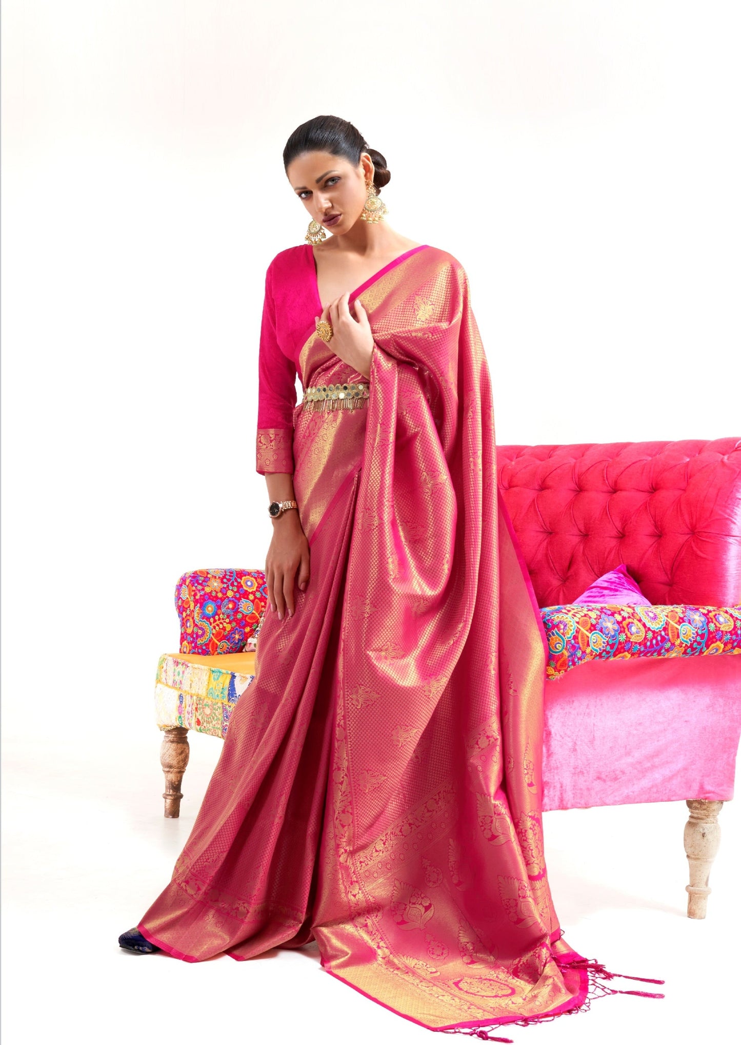 Pure Kanjivaram Silk Rose Pink Saree