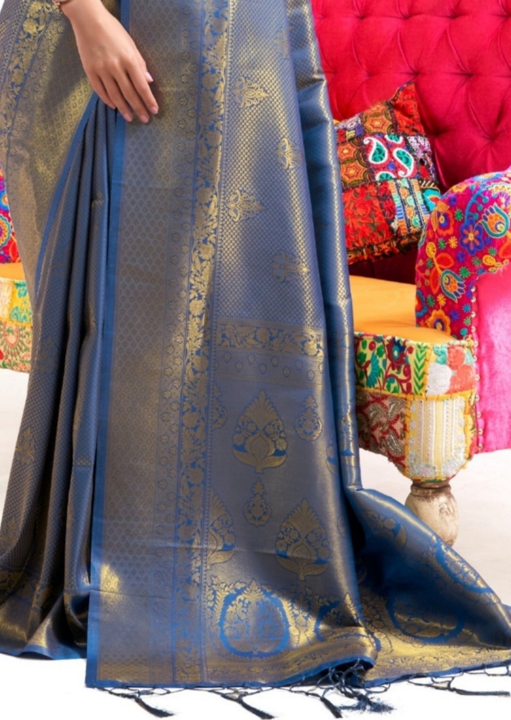 Pure Kanjivaram Silk Electric Blue Saree