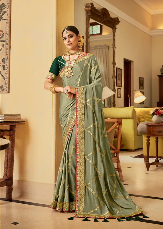 Pista green silk saree