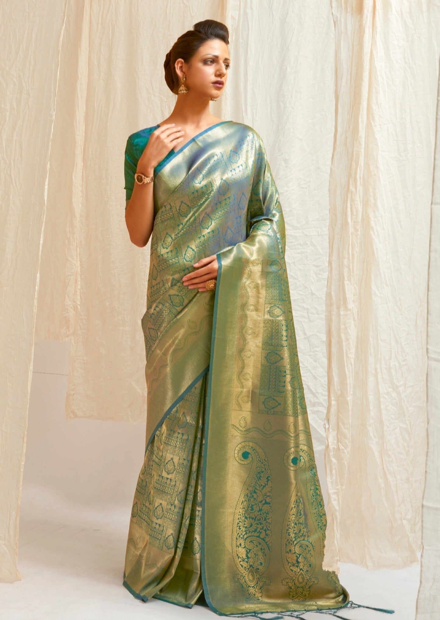 Green Kanjivaram saree.