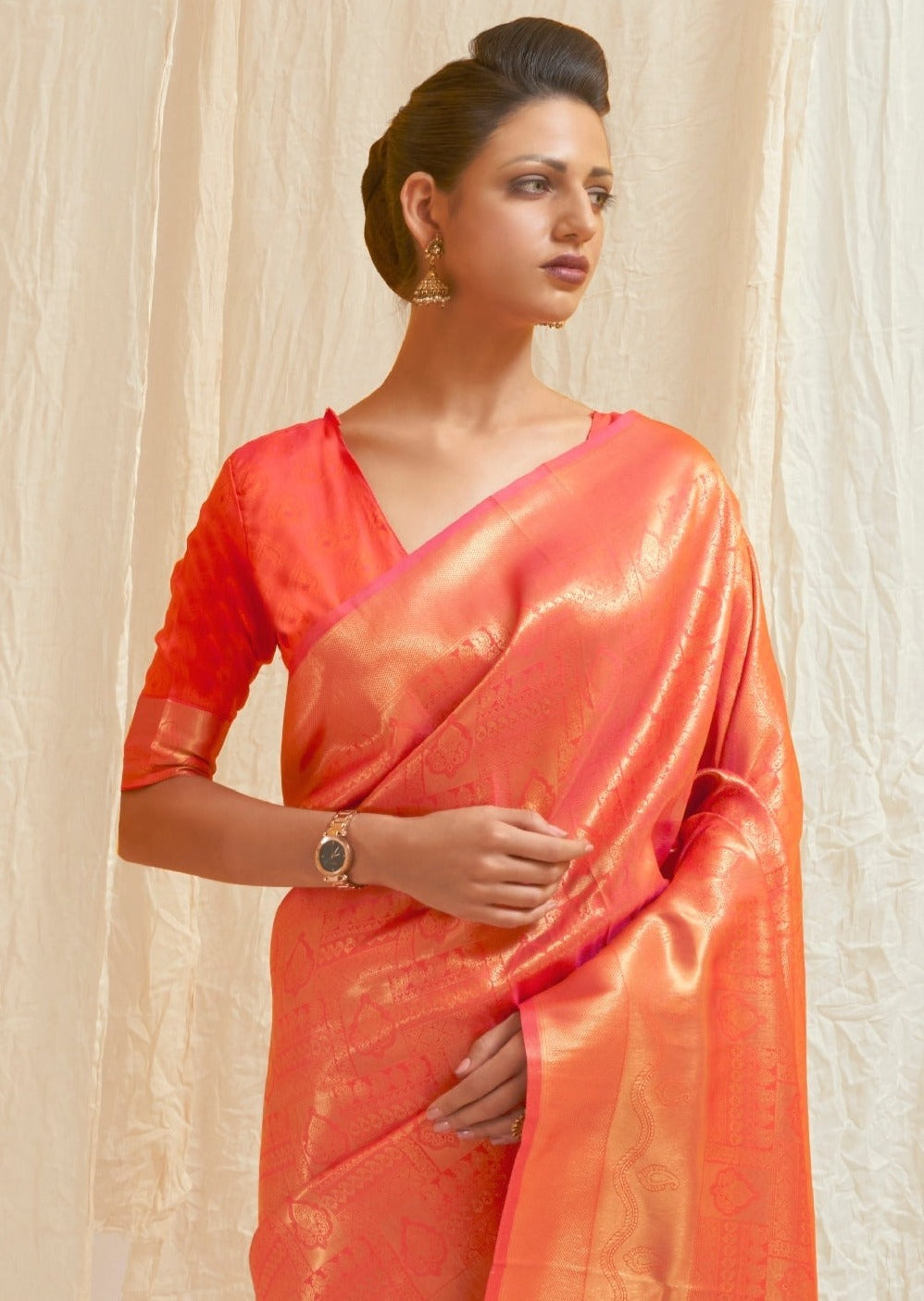 Royal Look Orange Kanjivaram Silk Bridal Saree