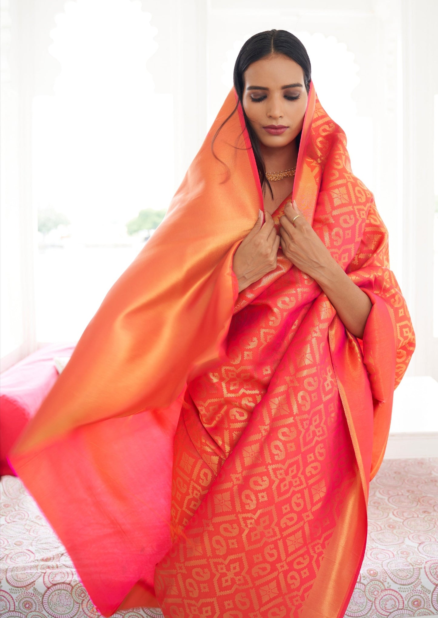 Orange Banarasi Silk Saree