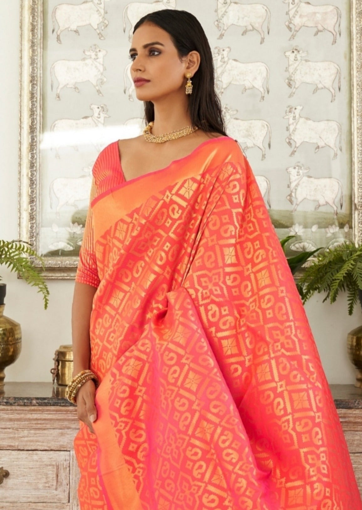 Orange Banarasi Silk Saree
