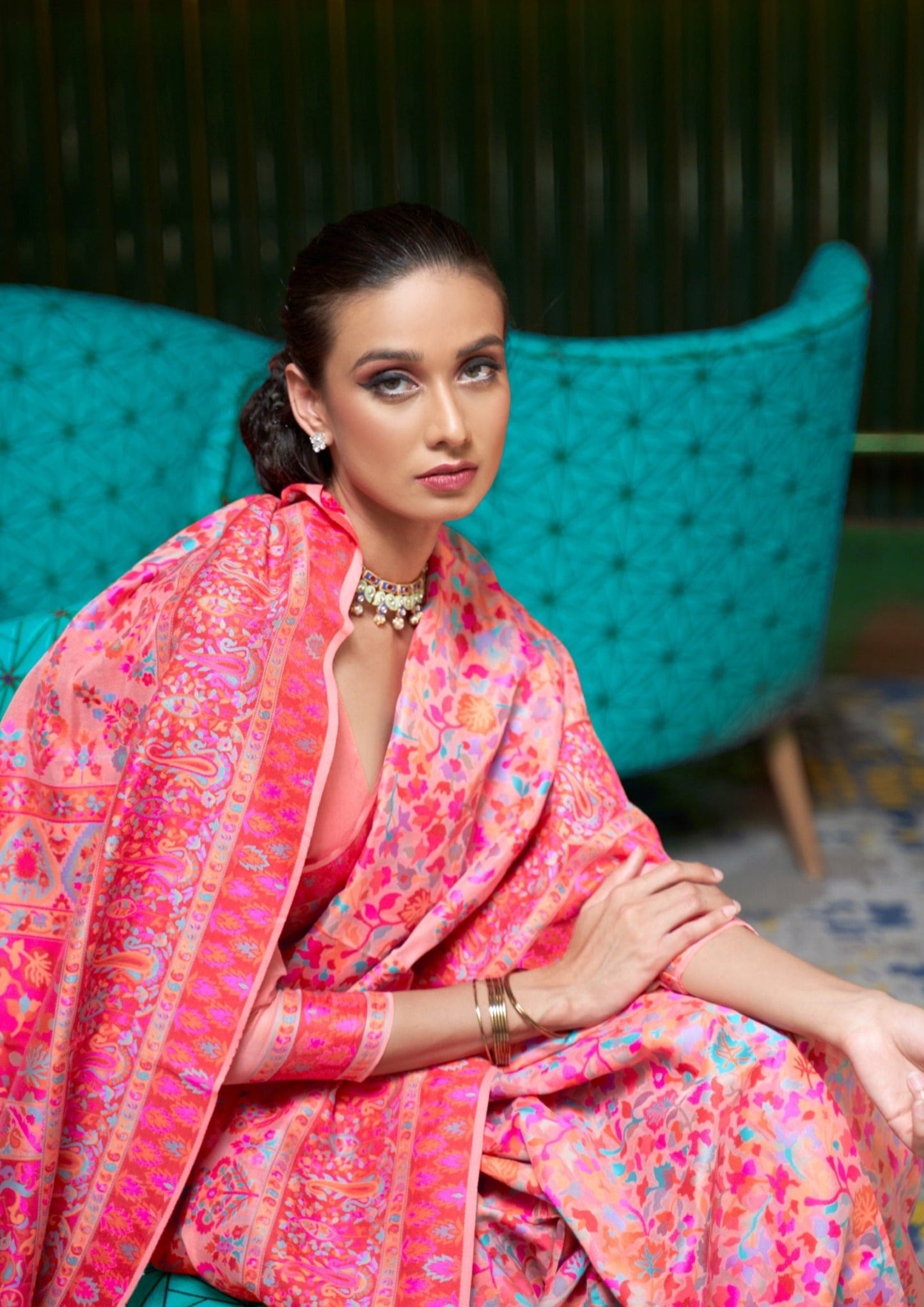 Pure Handloom Kashmiri Silk Pink Tanchoi Saree