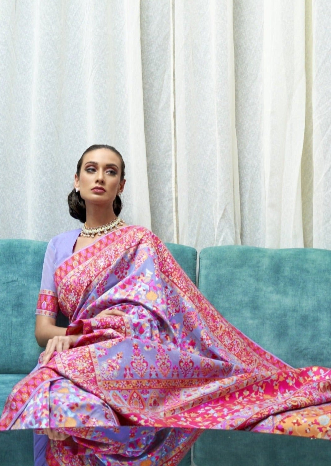 Pure Kashmiri Silk Purple Handloom Saree