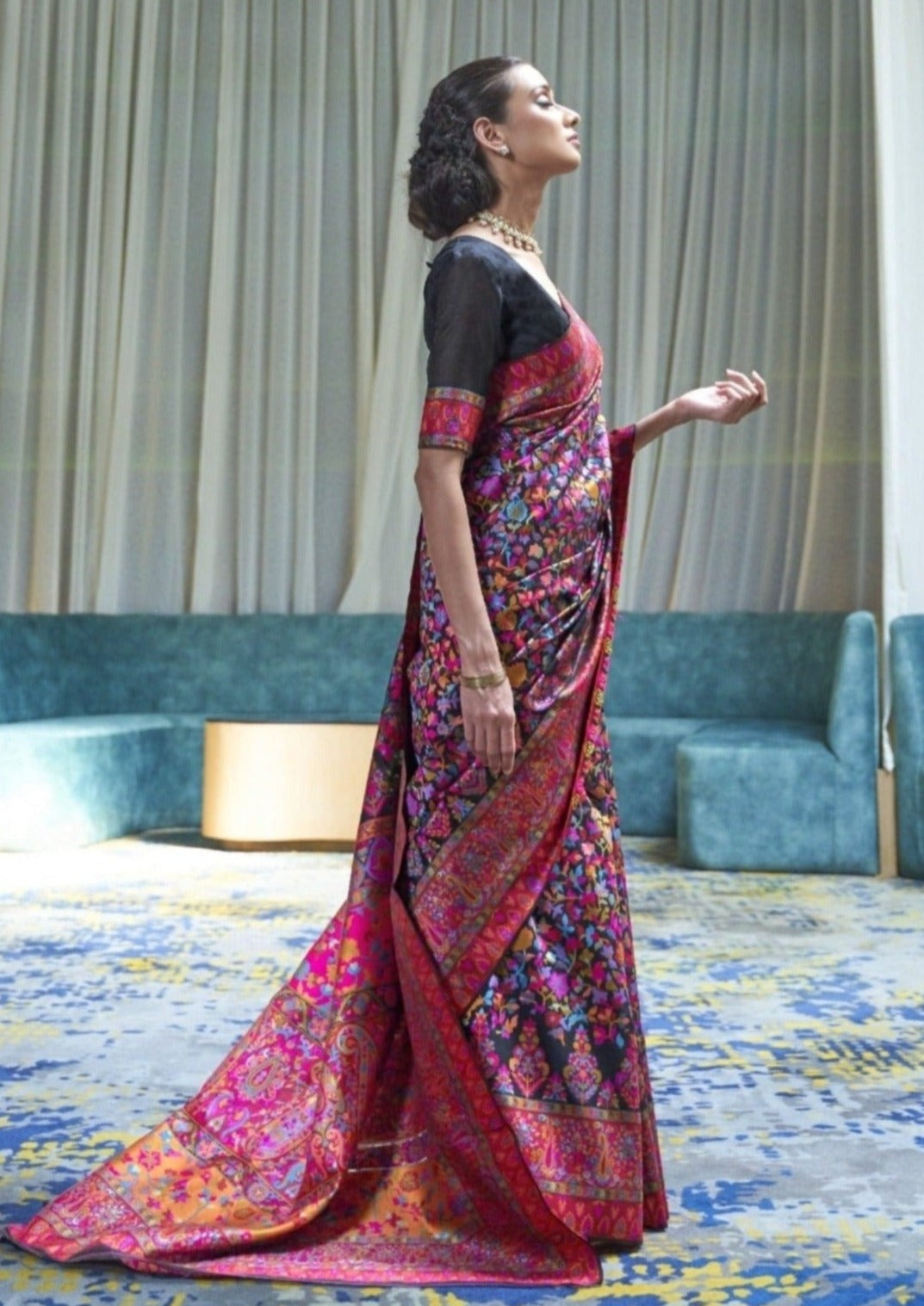 Pure Kashmiri Handloom Silk Black Saree