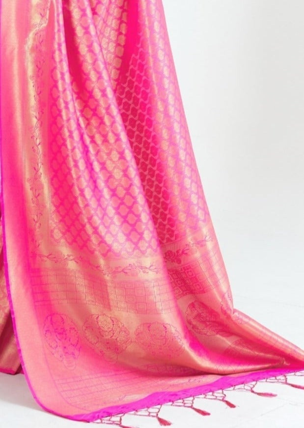 Pure Handloom Silk Pink Kanjivaram Saree