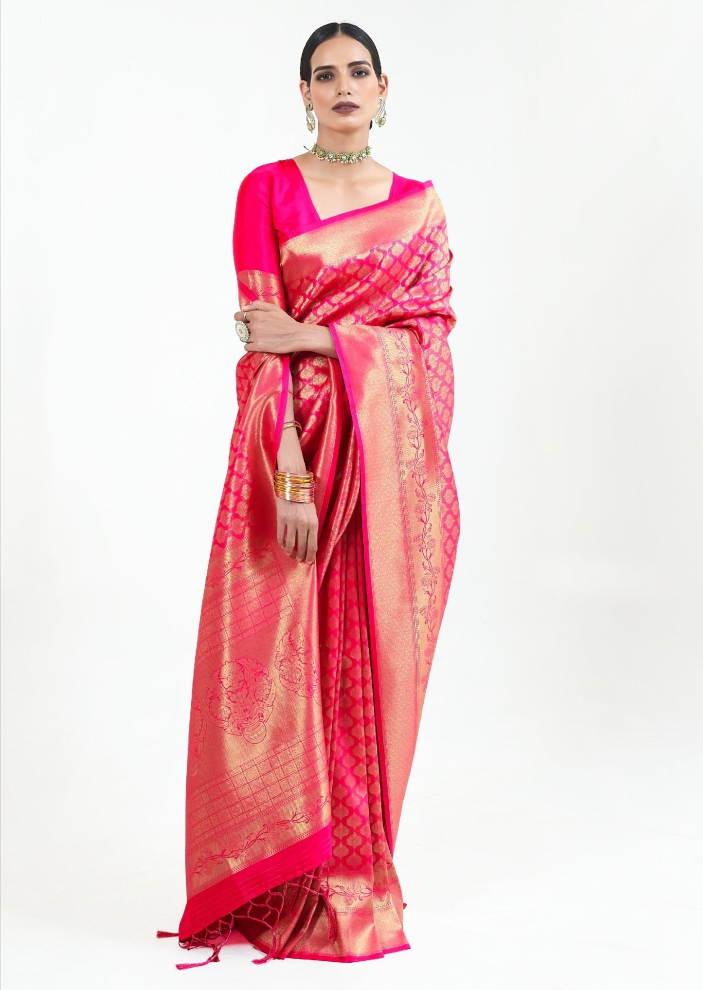 Hot Pink Kanjivaram Silk Saree