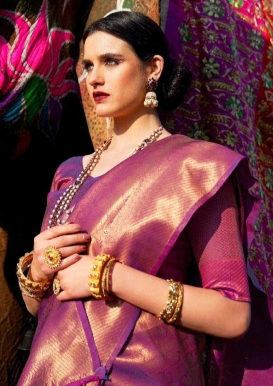 Royal Look Kanjivaram Silk Handloom Saree (Pink)