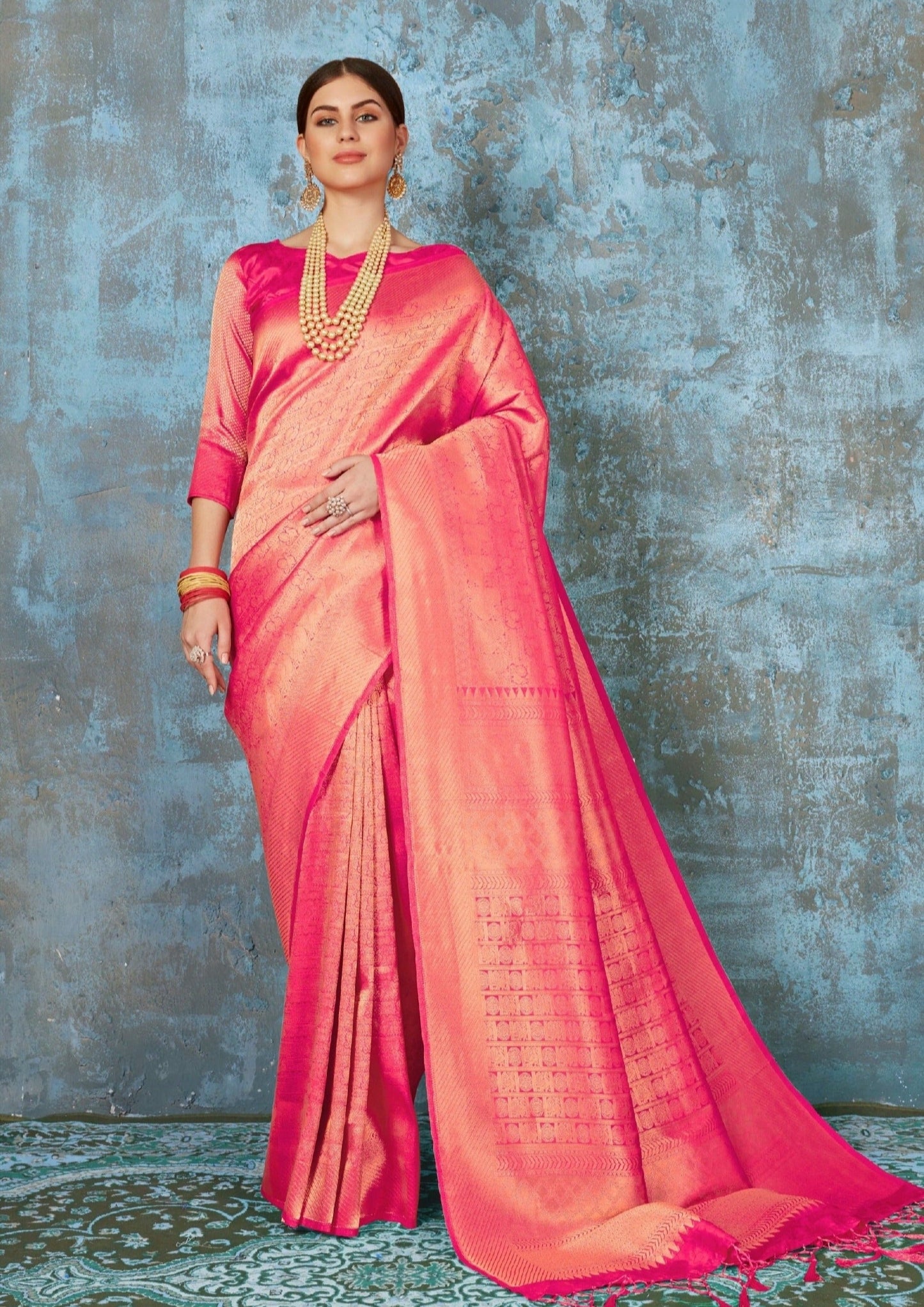 Royal Look Raspberry Pink Kanjivaram Silk Saree