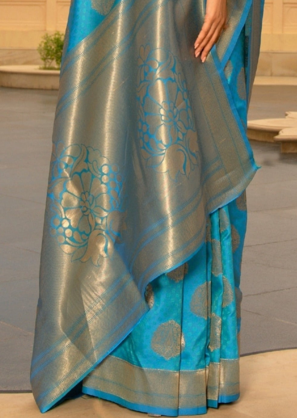 Handloom Banarasi Silk Cyan Blue Saree