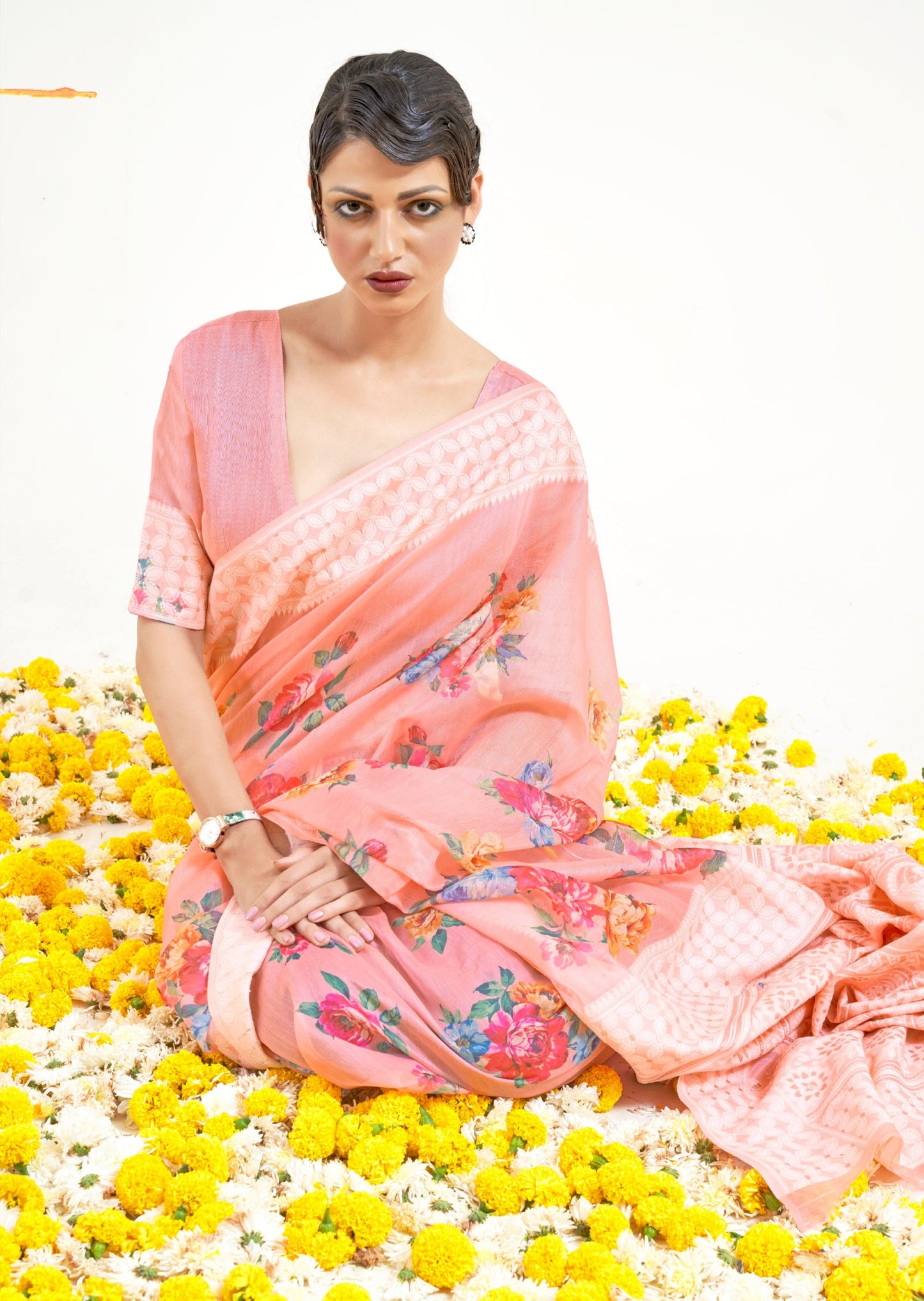 Lucknowi Chikankari Digital Print Candy Pink Saree