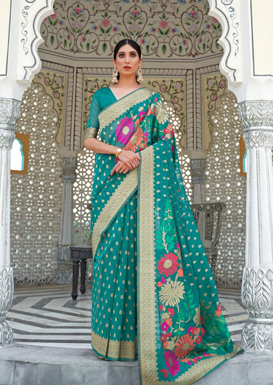 Pure Linen Jade Green Saree