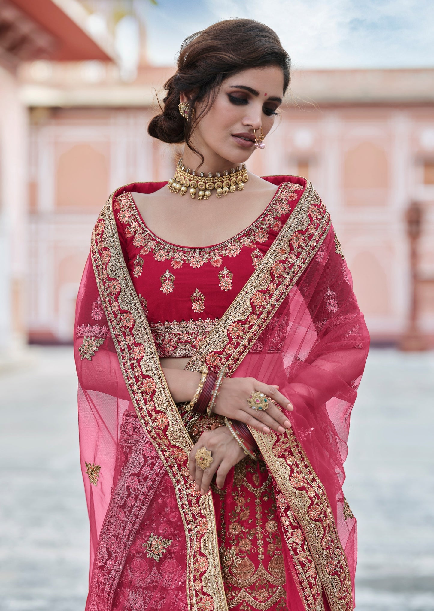 Peacock Design Red Bridal Lehenga Choli Set