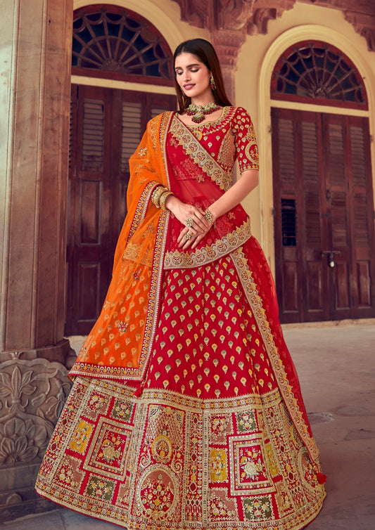 Pure Silk Red Bridal Lehenga Choli