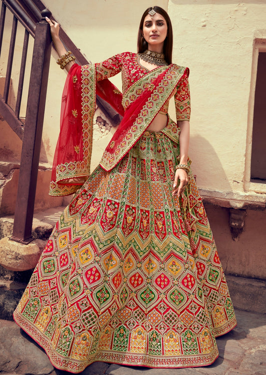 Red Multicolor Luxury Bridal Lehenga Choli