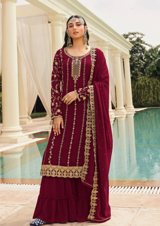 Semi Stitched Georgette Maroon Salwar Suit