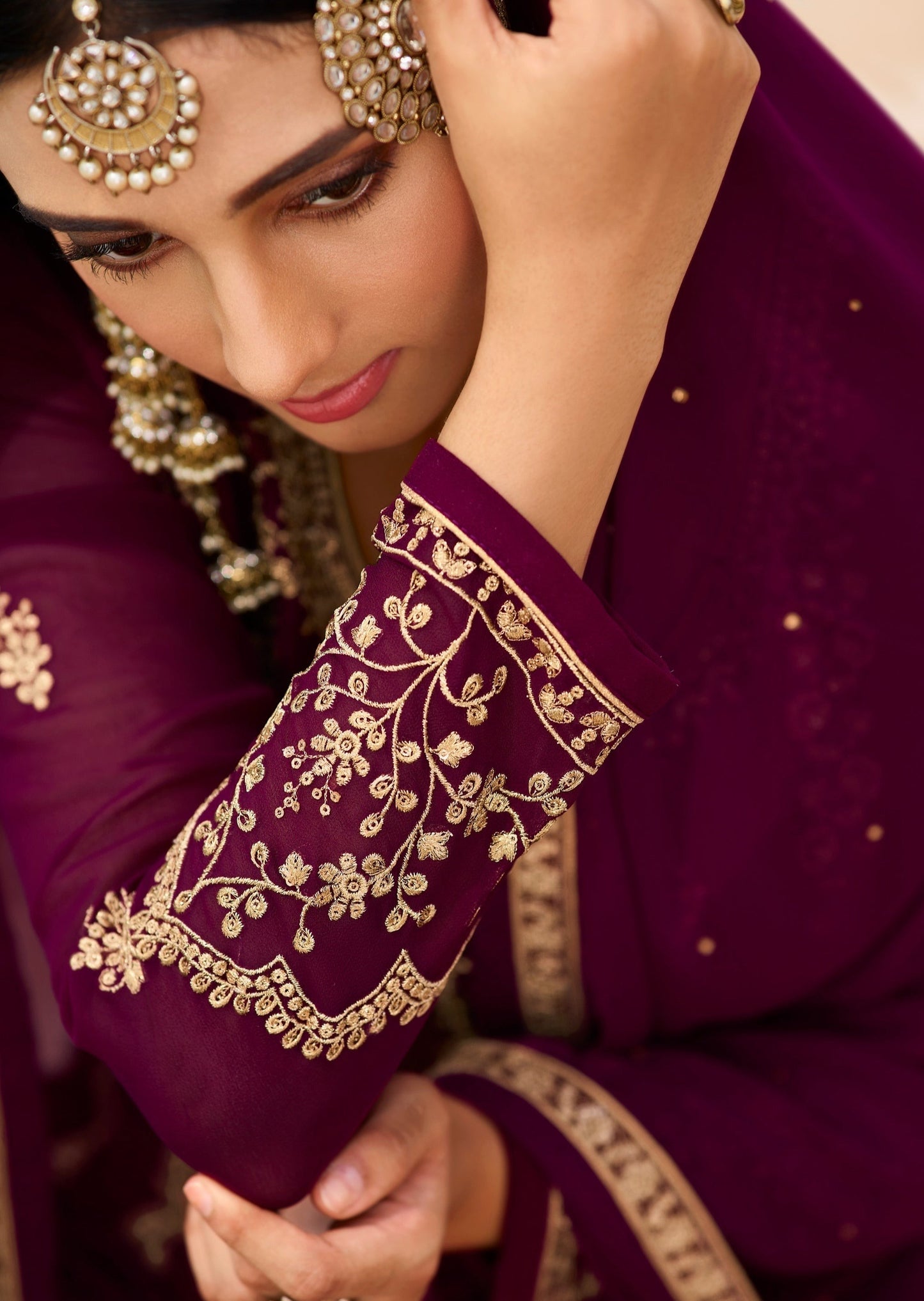 Semi Stitched Georgette Maroon Salwar Suit