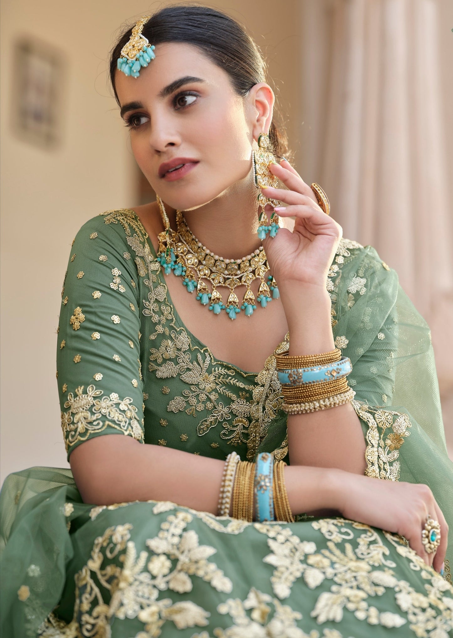 Net Green Lehenga