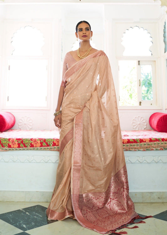 Soft Silk Beige Saree with Zari Border