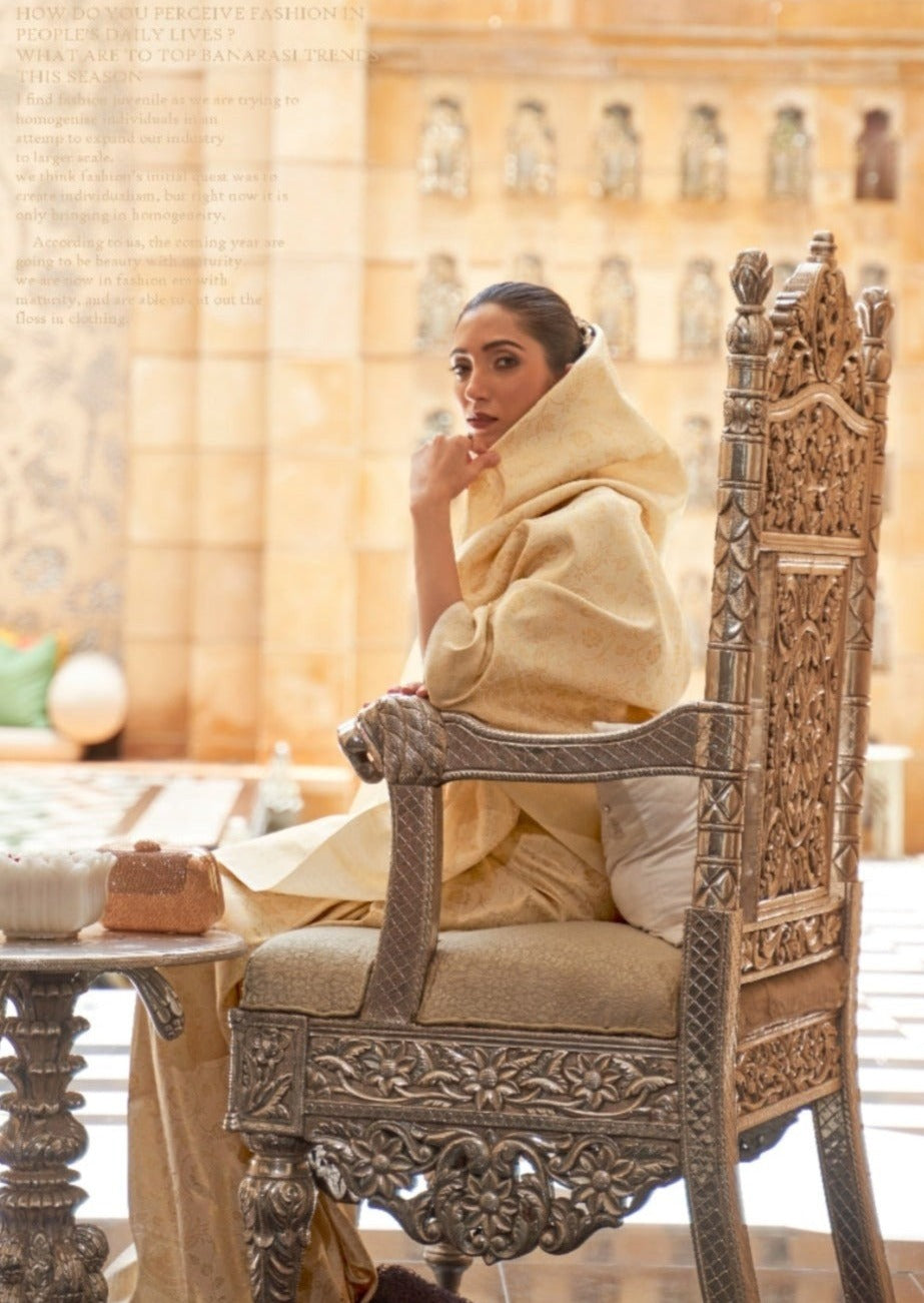 Royal Portraiture Kanjivaram Silk Cream Saree