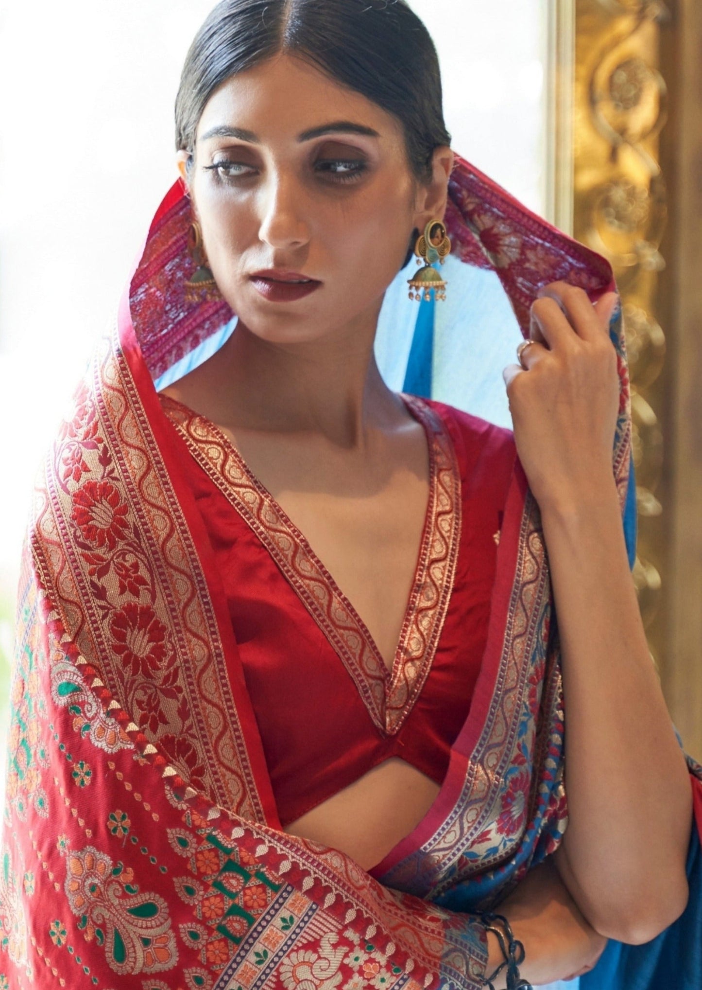 Pure Banarasi Tussar Silk Blue Handloom Saree