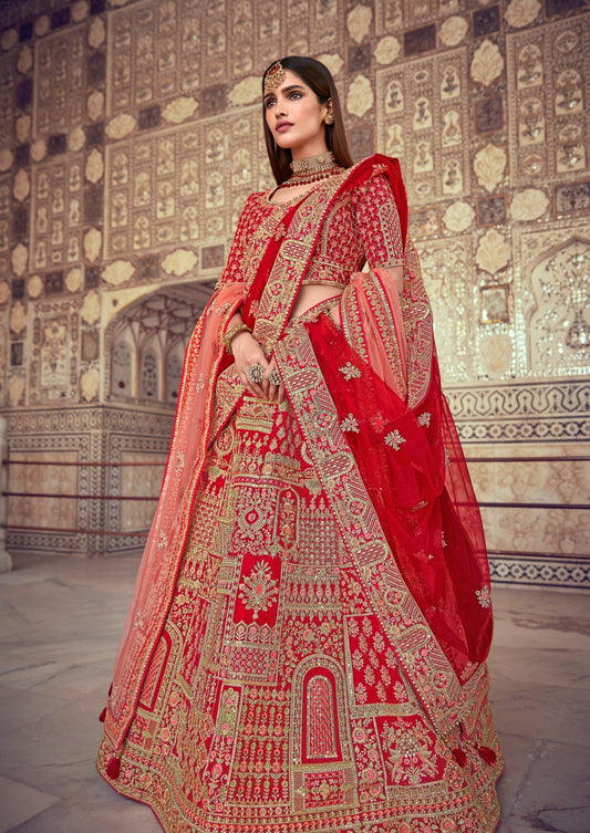 Crimson Red Bridal Designer Lehenga Choli