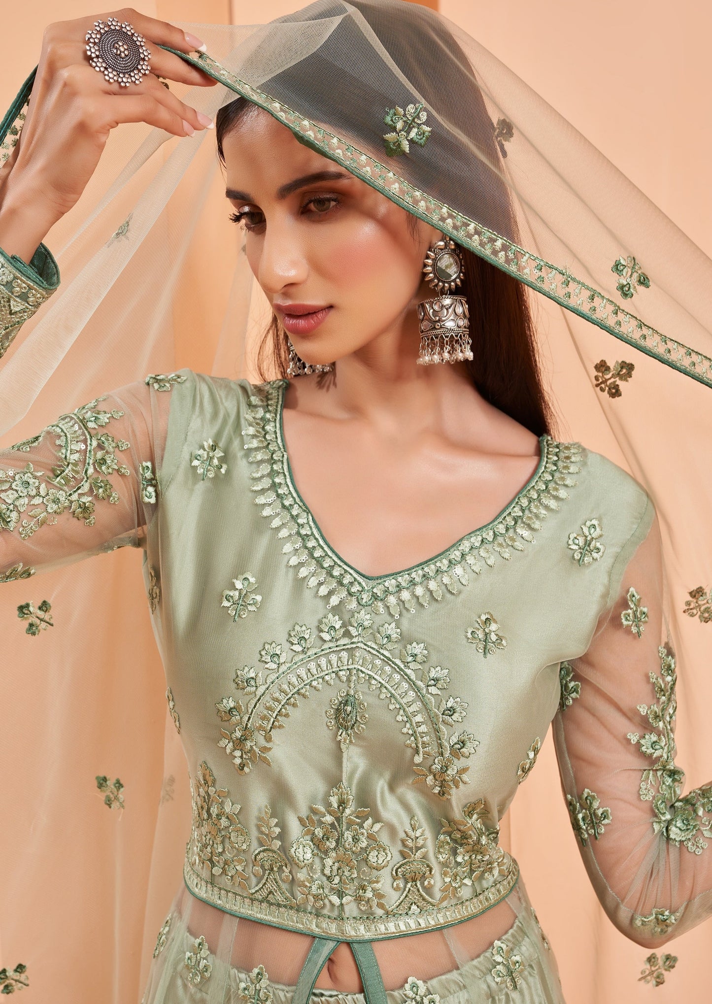 Pista Green Anarkali Suit