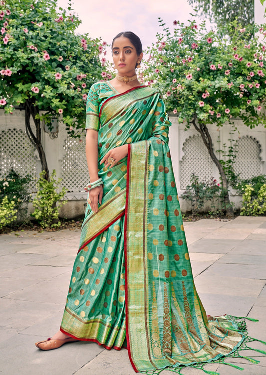 Pure Tussar Silk Green Handloom Saree