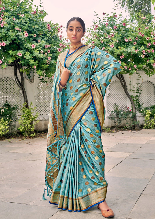 Soft ghicha silk blue saree