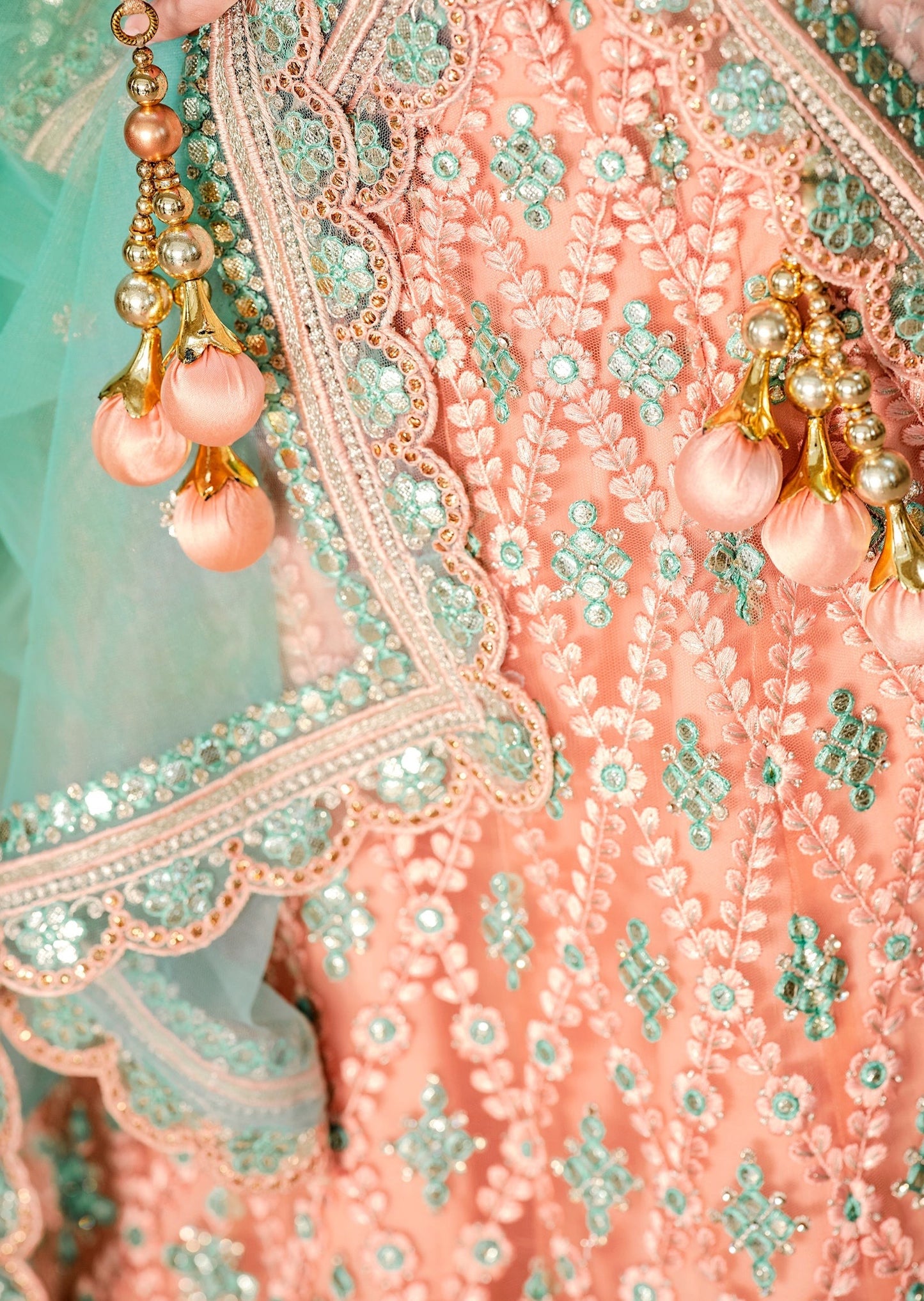 Designer Peach Bridal Lehenga Choli With Dupatta