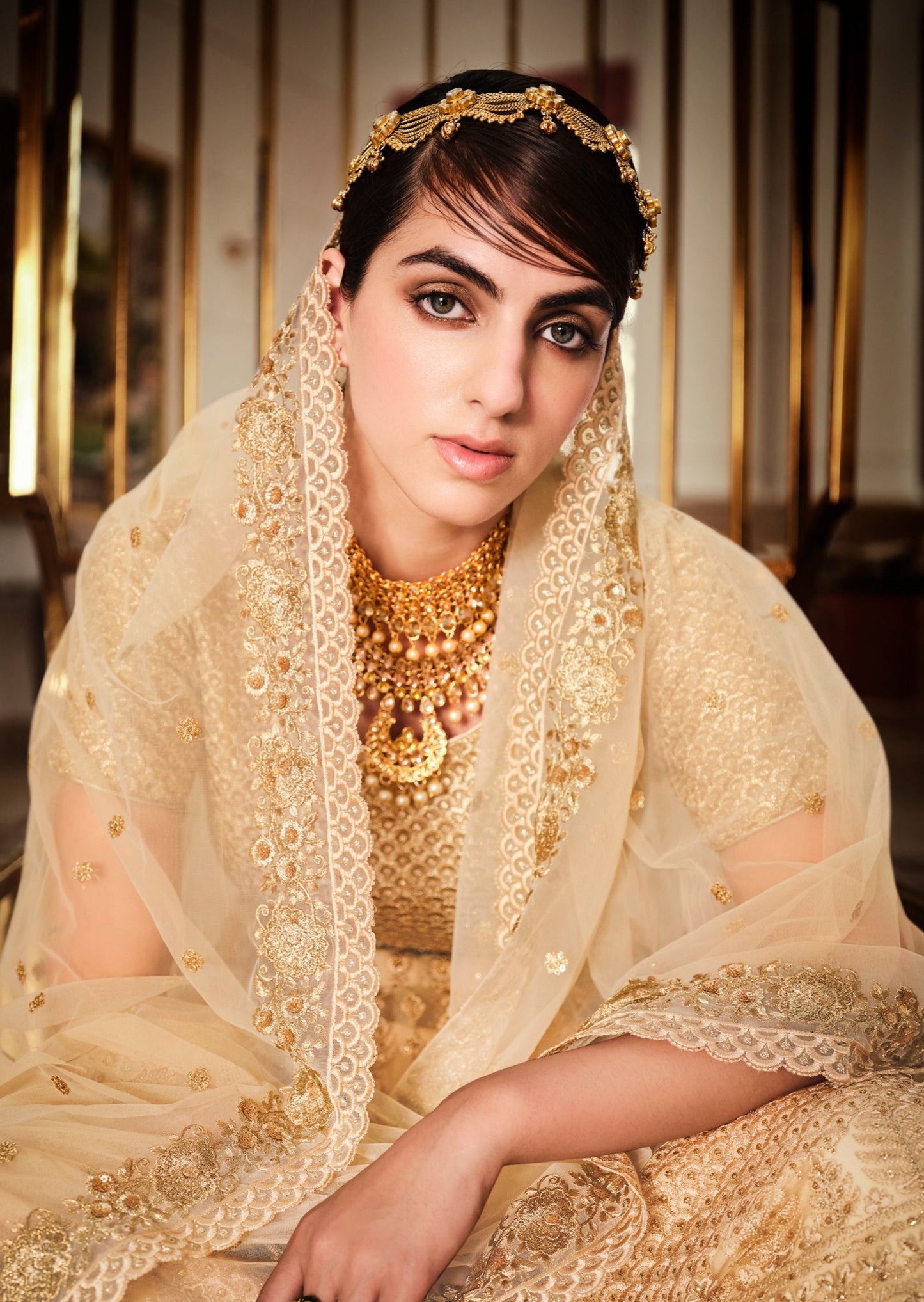 Designer Gold Bridal Lehenga Choli