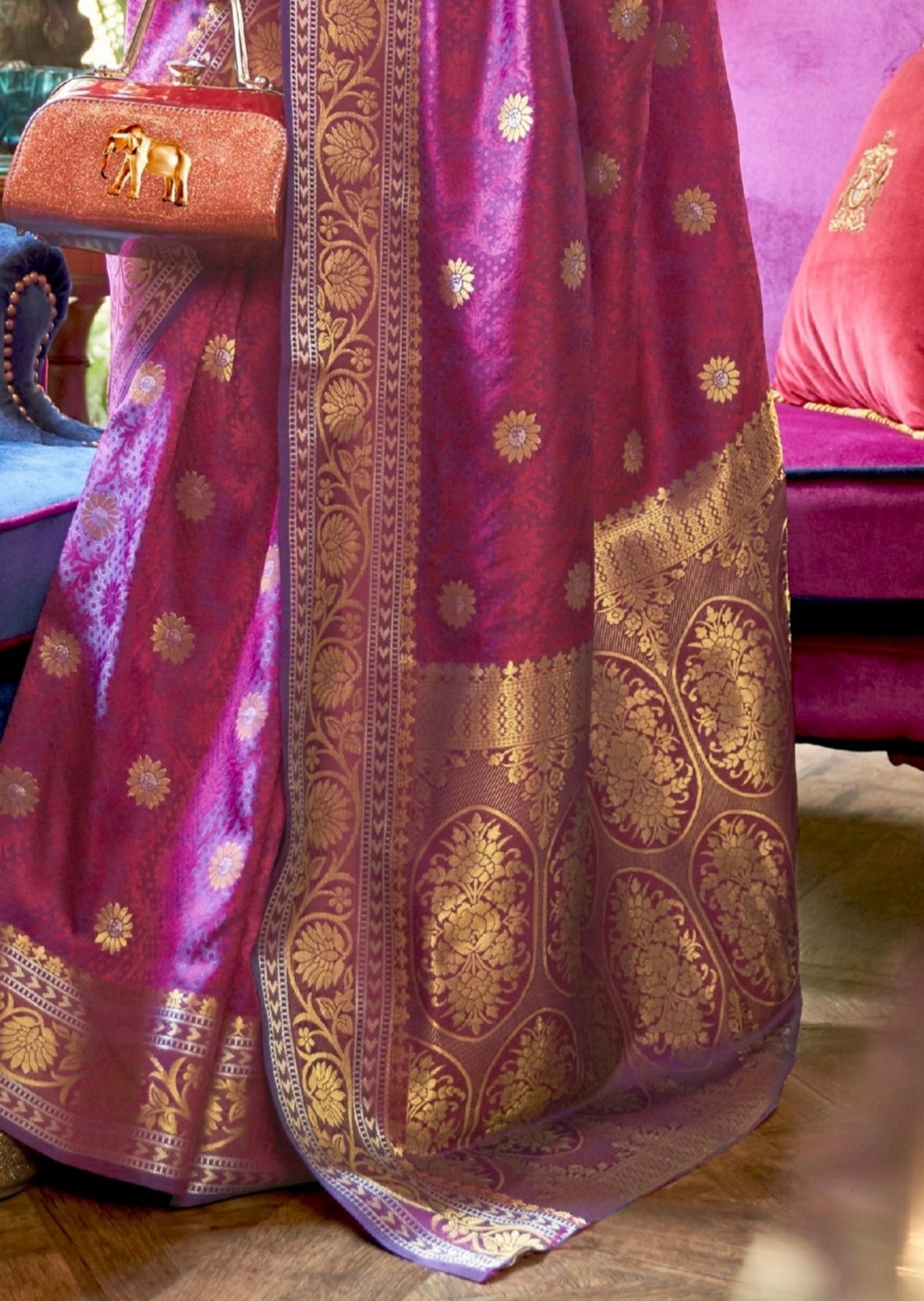 Pure Katan Silk Magenta Pink Banarasi Handloom Saree