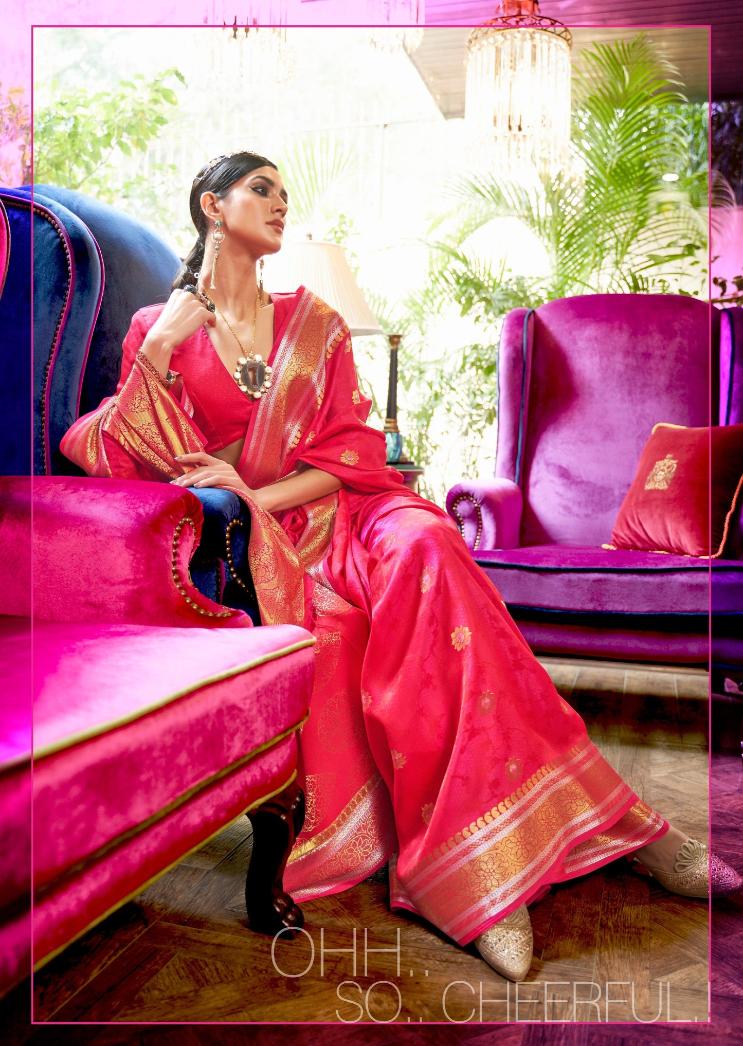 Pure Katan Silk Ruby Pink Banarasi Handloom Saree
