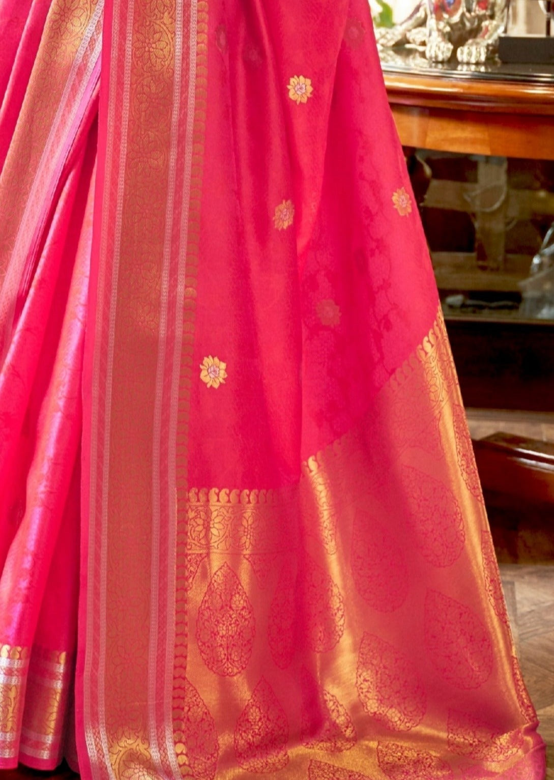 Pure Katan Silk Ruby Pink Banarasi Handloom Saree
