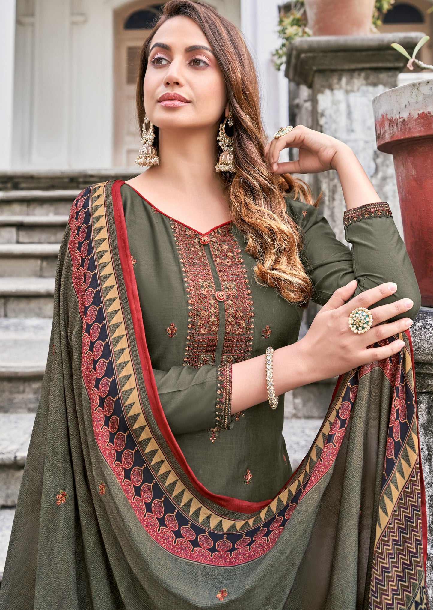 Pure Muslin Olive Green Salwar Suit