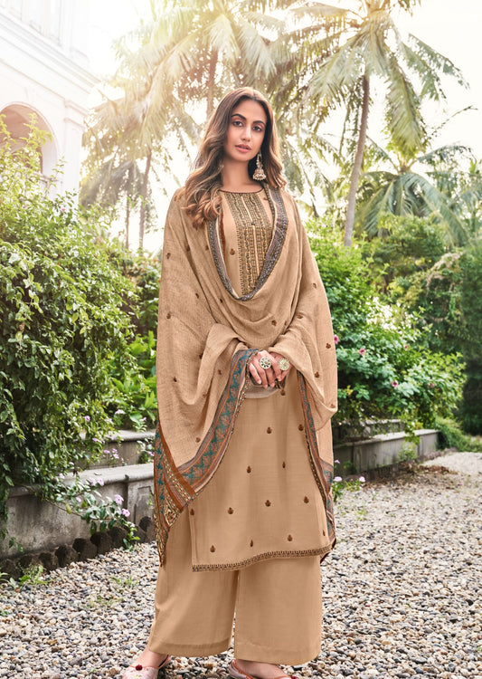 Waahida Muslin Almond Brown Salwaar Suit