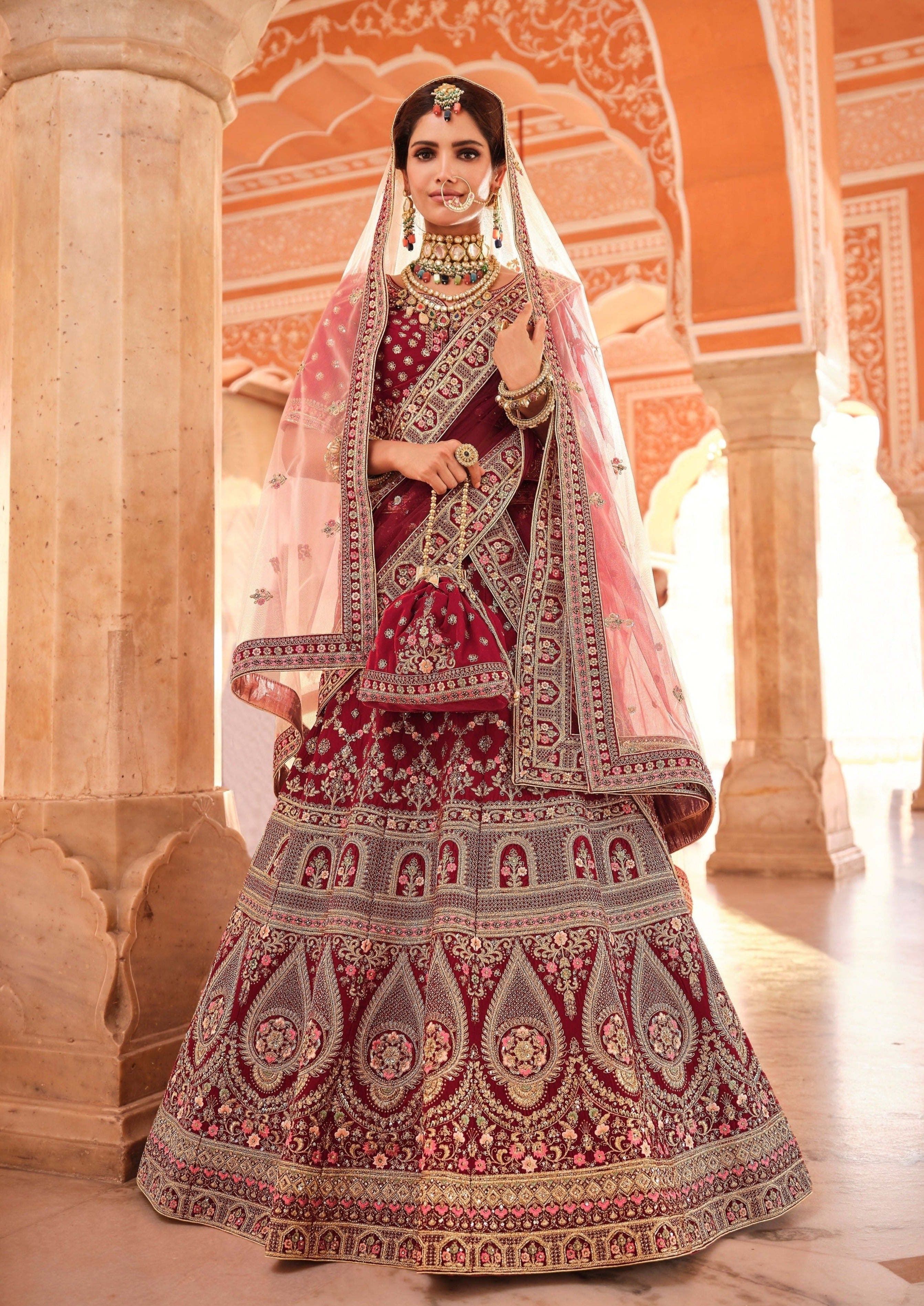 Shop Vermillion Red Bridal Lehenga Choli Online India USA UK