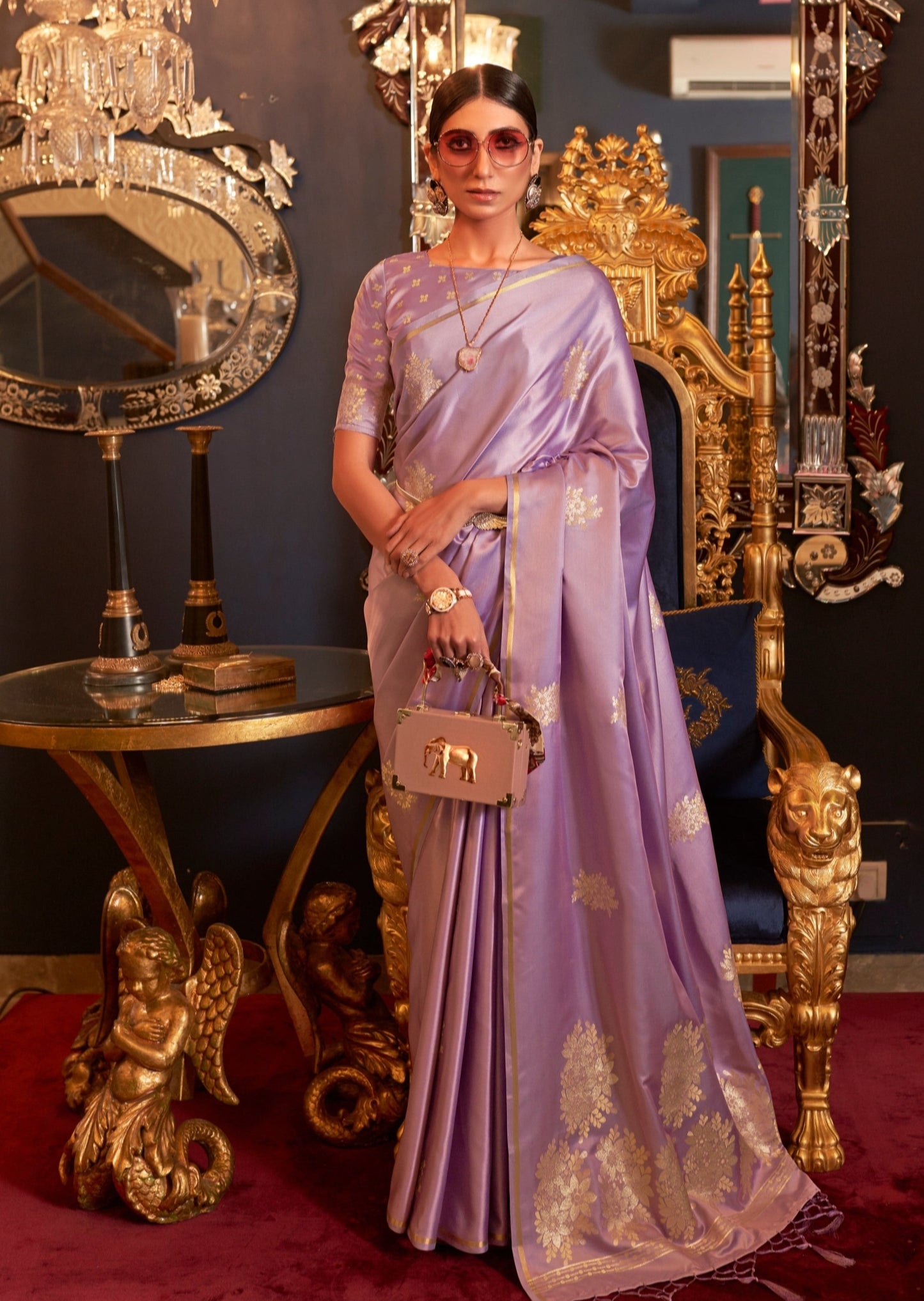 Pure Satin Silk Lavender Purple Saree