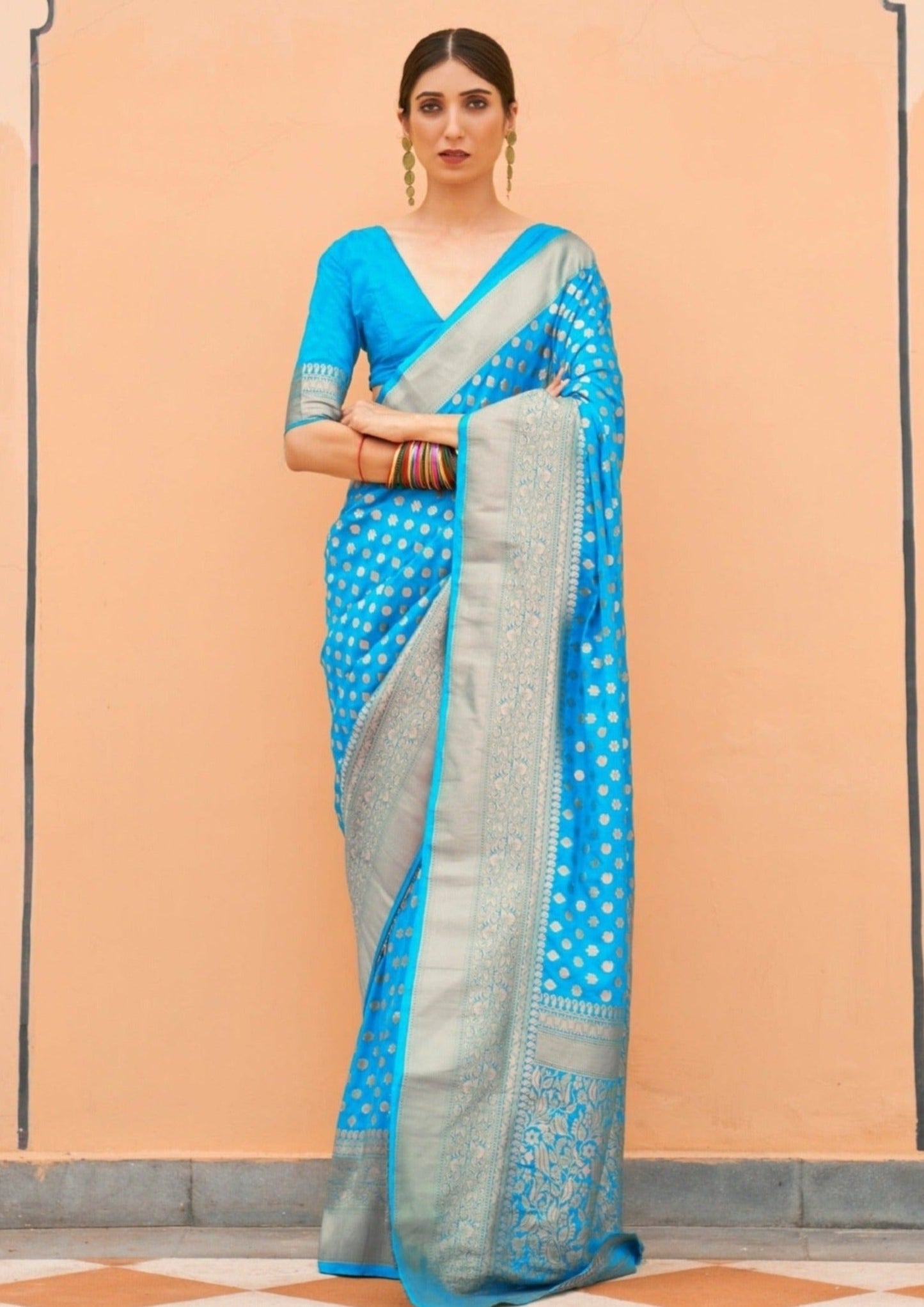Khaddi georgette saree online blue color.