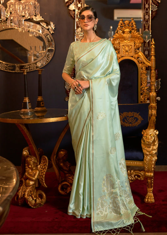 Pure Satin Silk Pista Green Saree