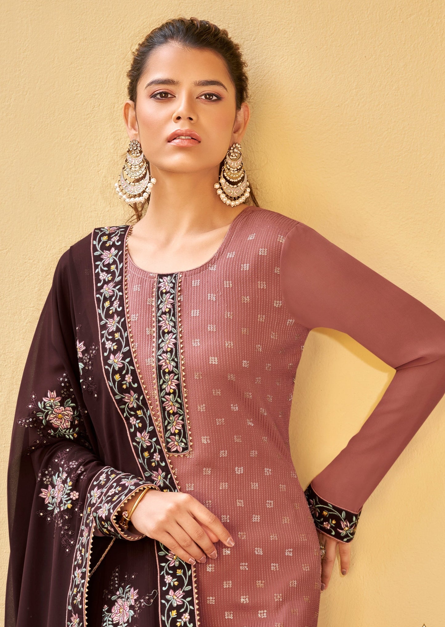 Georgette Peach Pink Salwar Suit