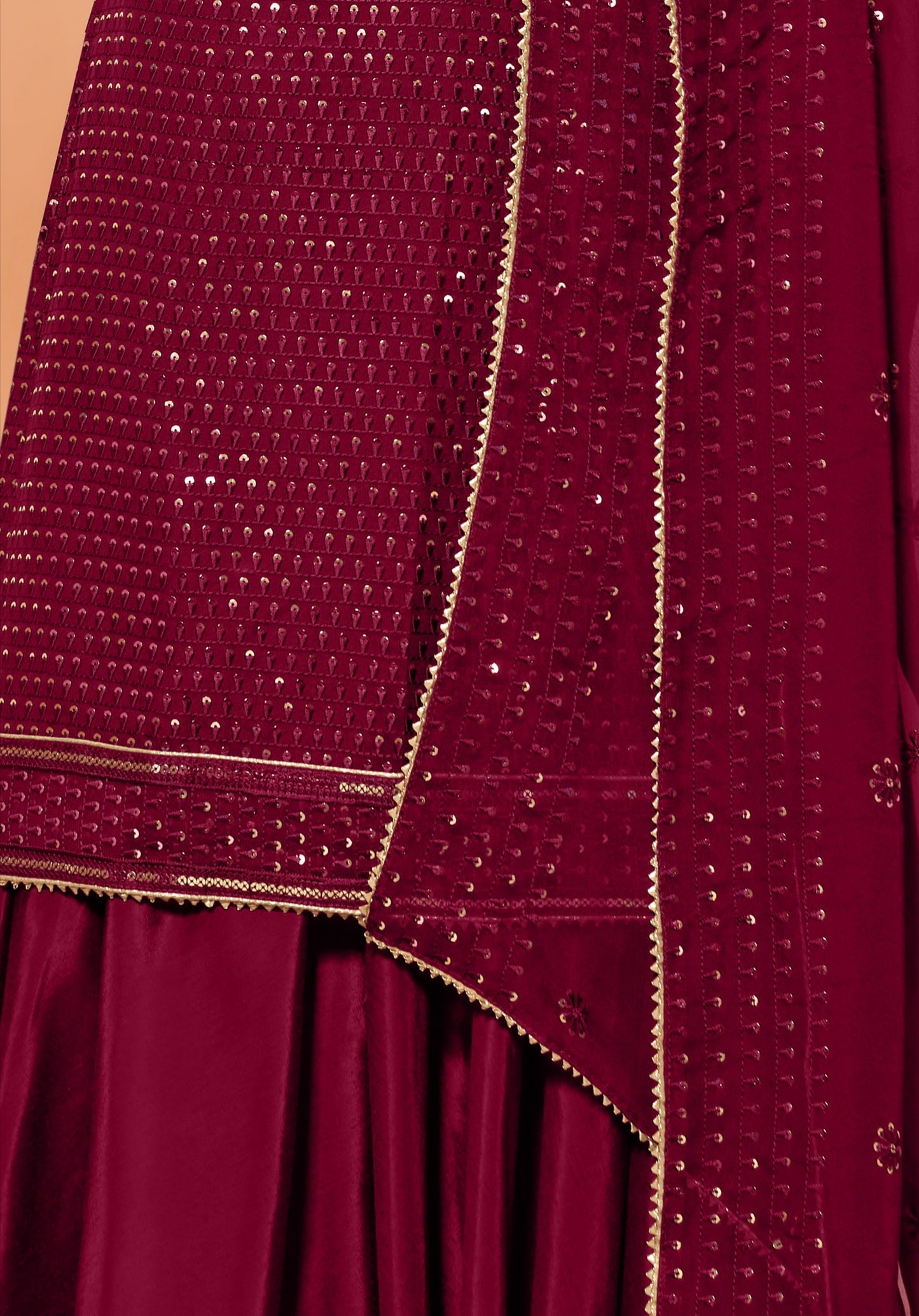 Semi-stitched Maroon Sharara Suit