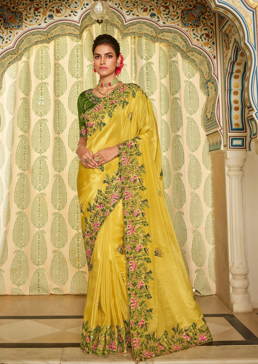 Soft Organza Yellow Designer Saree