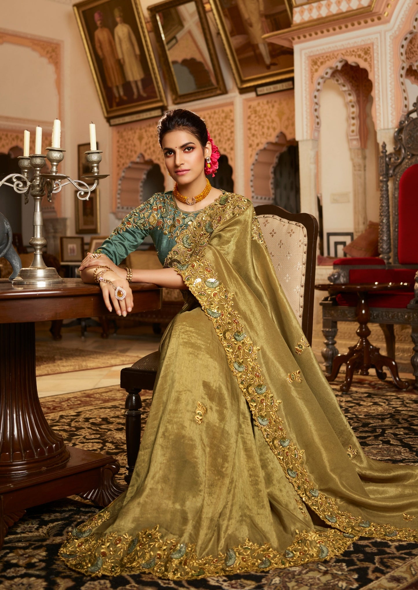 Soft Organza Party Wear Gold Designer Saree