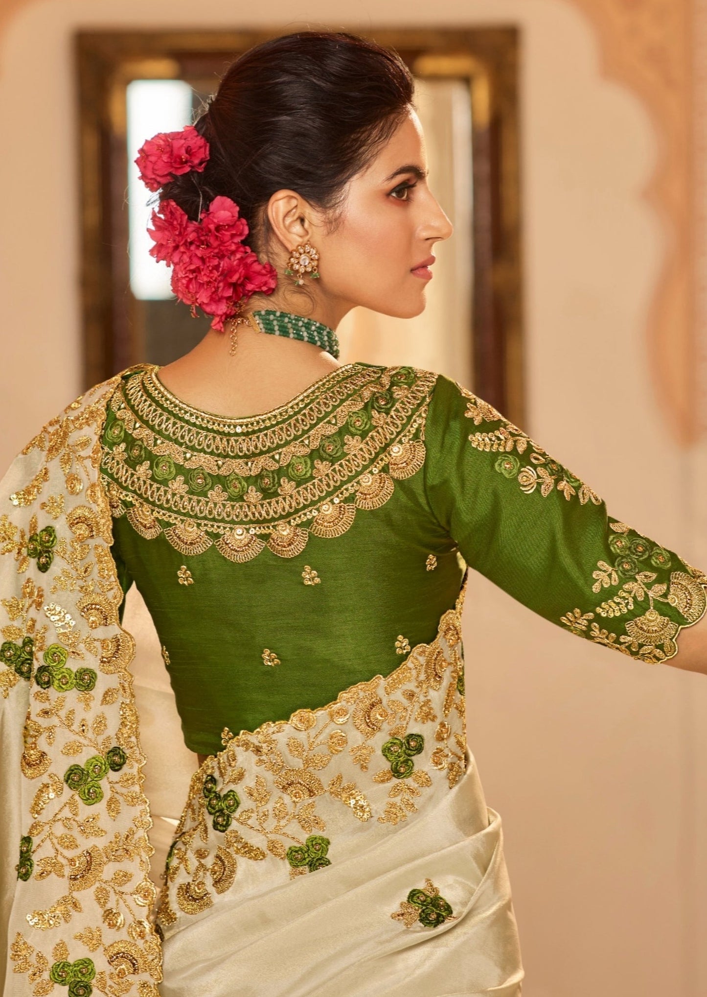 White Organza Designer Saree with Embroidery