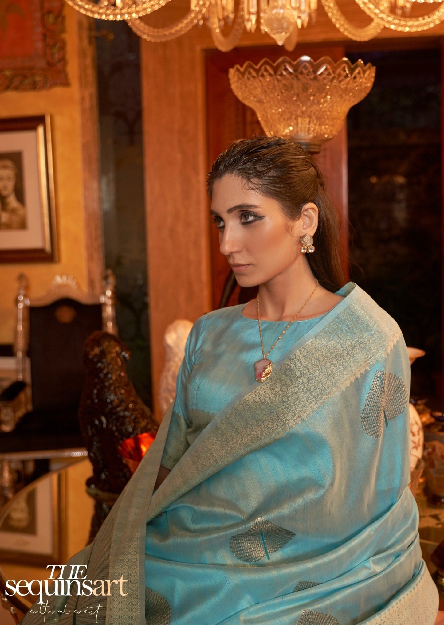 Pure Banarasi Silk Sky Blue Handloom Saree