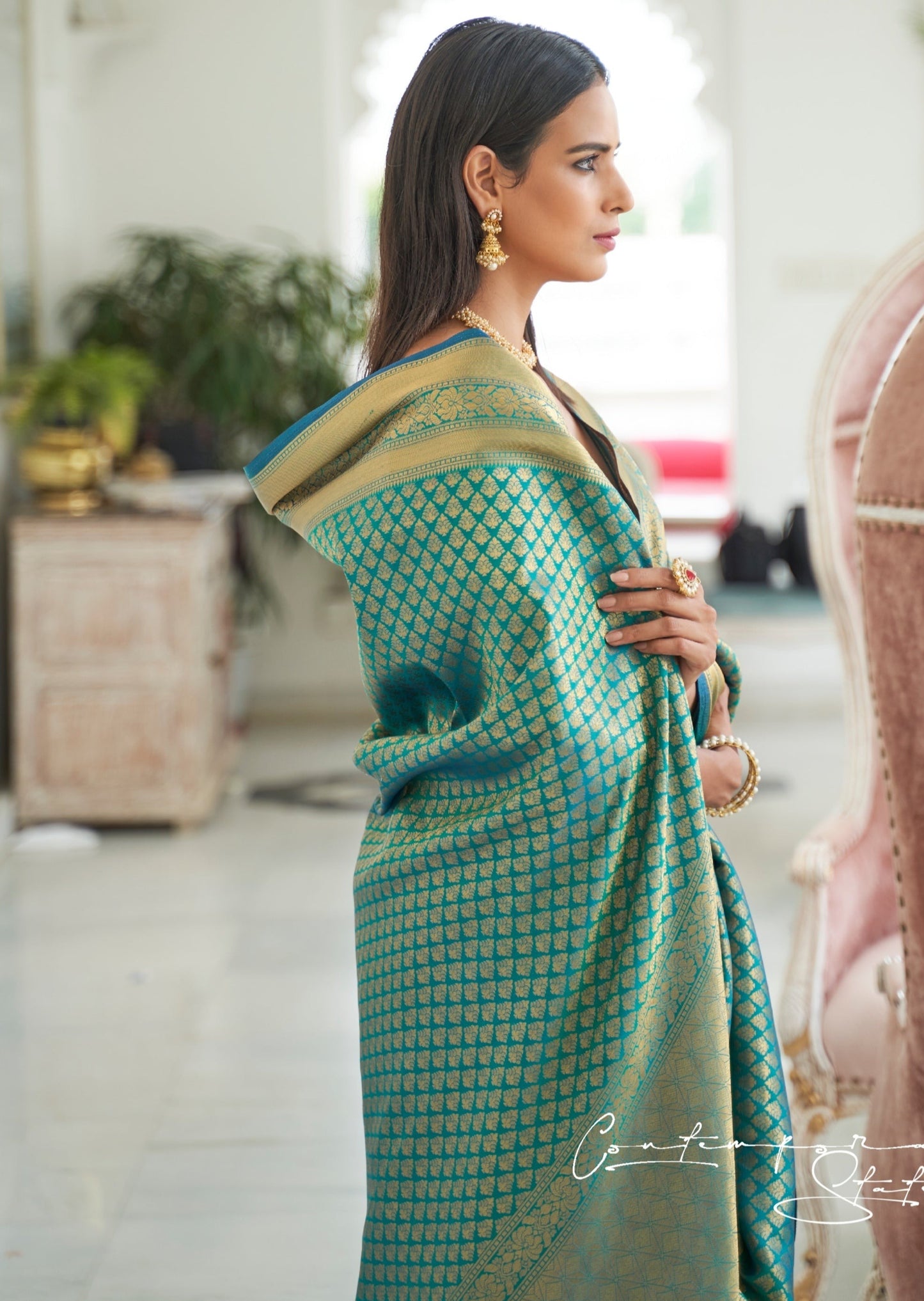 Kanjivaram Silk Blue Handloom Zari Saree